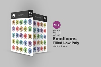 50 Emoticons Filled Low Poly Icons