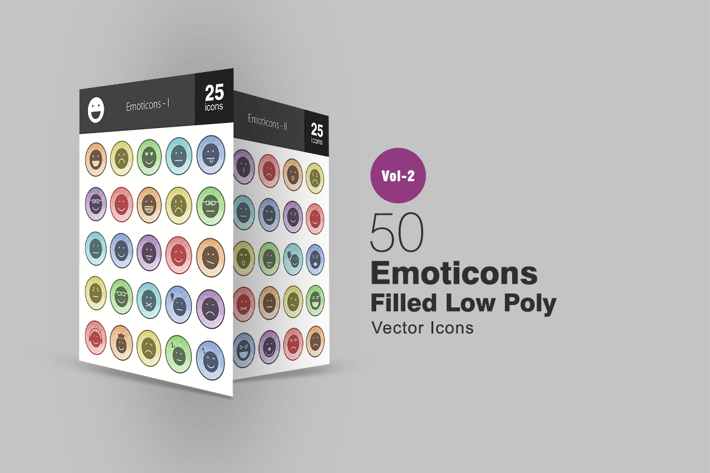 50 Emoticons Filled Low Poly Icons