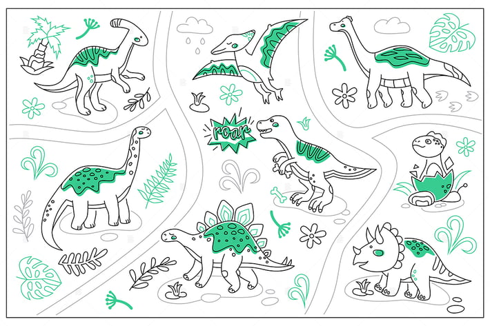 Life of Dinosaurs - Line Design Style Illustration