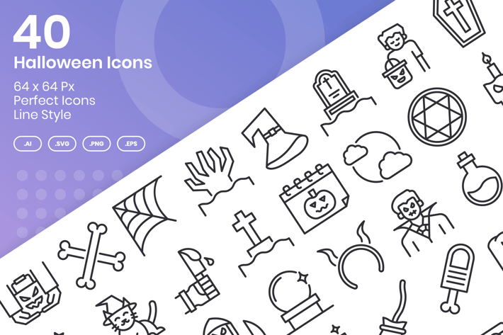 40 Halloween Icons Set - Line