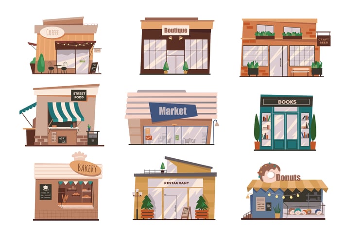 Shops Facades Set Isolated Elements