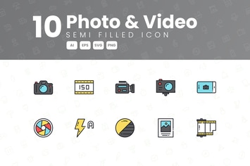 10 Photo & Video Semi Filled Icon Collection
