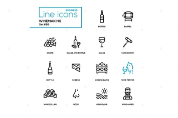 Winemaking - modern line design icons set