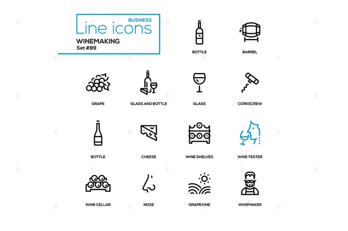 Winemaking - modern line design icons set