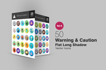 50 Warning & Caution Flat Shadowed Icons