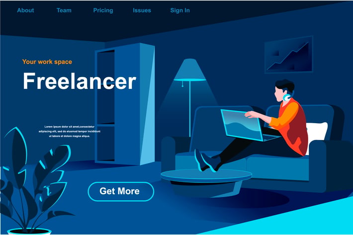 Freelance Job Isometric Web Page Flat Concept