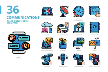 Communications Filled Outline Style Icon Set