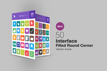50 Interface Filled Round Corner Icons