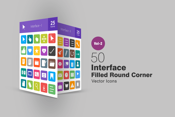 50 Interface Filled Round Corner Icons