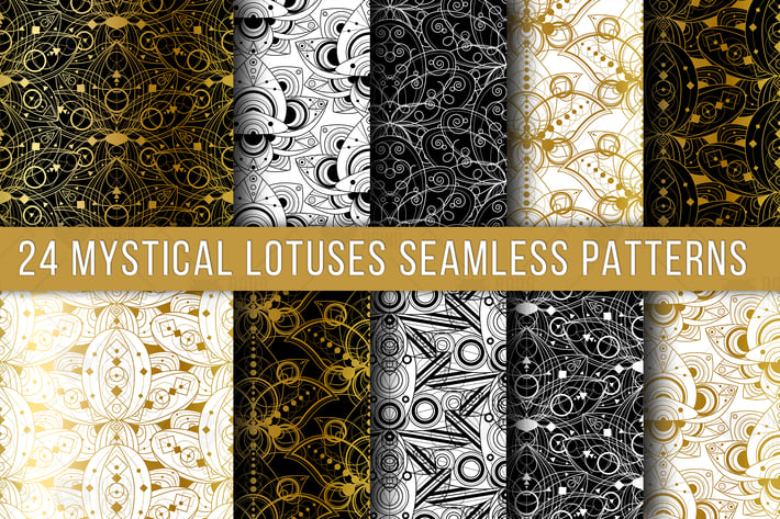 Mystical Lotuses Seamless Patterns Set