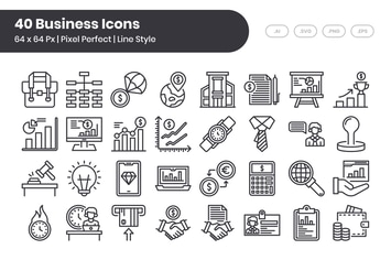 40 Business Icons Set - Line