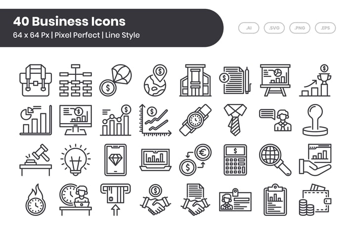 40 Business Icons Set - Line