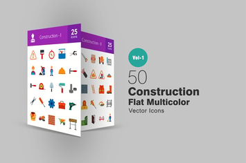 50 Construction Flat Multicolor Icons