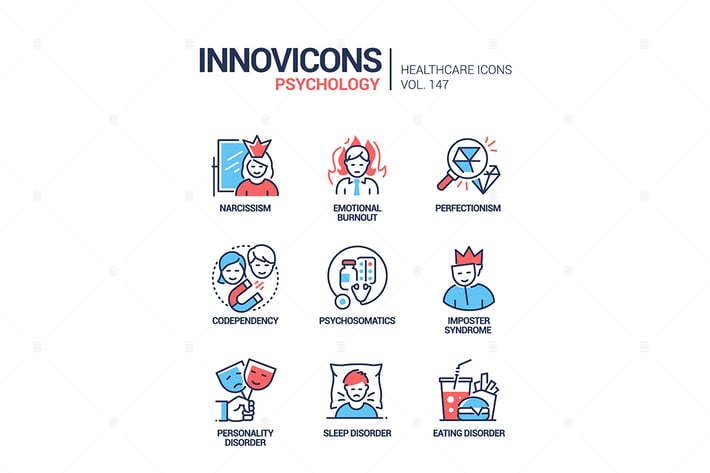 Psychology concept - line design style icons set