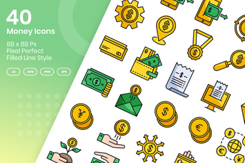 40 Money Icons Set - Filled Line