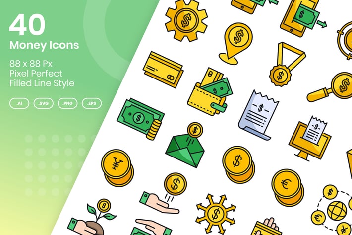 40 Money Icons Set - Filled Line