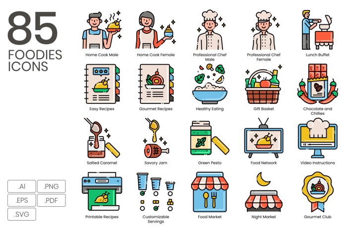 85 Foodies Line Icons