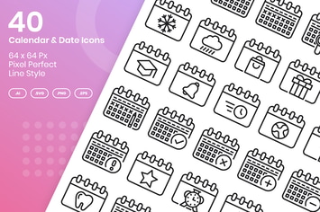 40 Calendar & Date Icons Set - Line