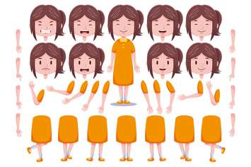 Front View Cute Girl Character Creation Set #4