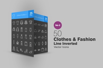 50 Clothes & Fashion Line Inverted Icons