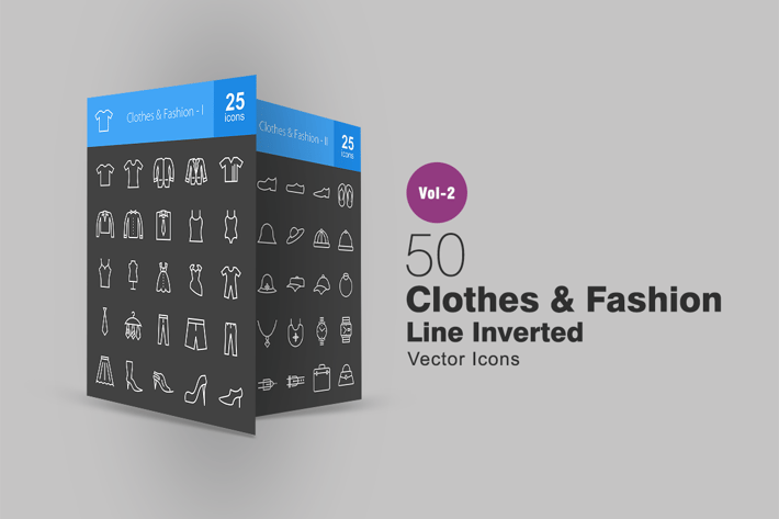 50 Clothes & Fashion Line Inverted Icons