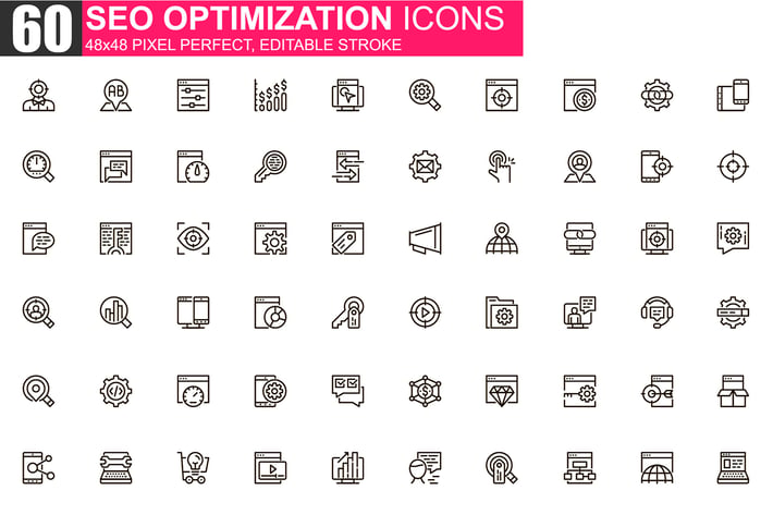 SEO Optimization Thin Line Icons Pack