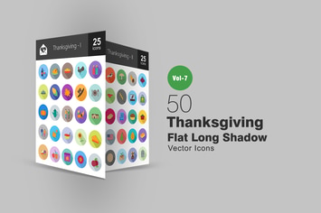 50 Thanksgiving Flat Shadowed Icons