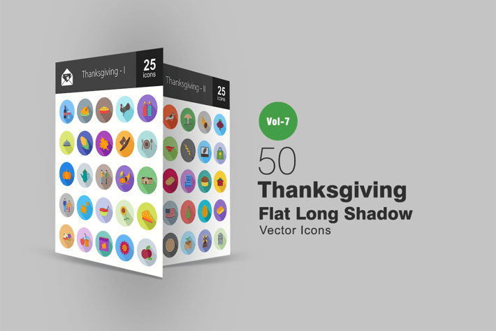 50 Thanksgiving Flat Shadowed Icons