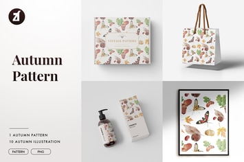 Autumn watercolor illustration and pattern