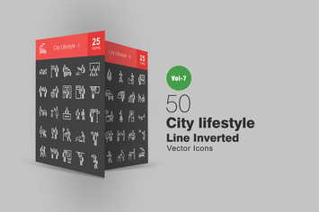 50 City Lifestyle Line Inverted Icons