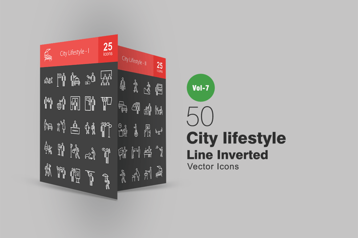 50 City Lifestyle Line Inverted Icons