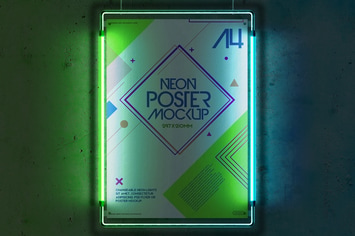 Hanging Mockup A4 Flyer Poster Neon Light Frame