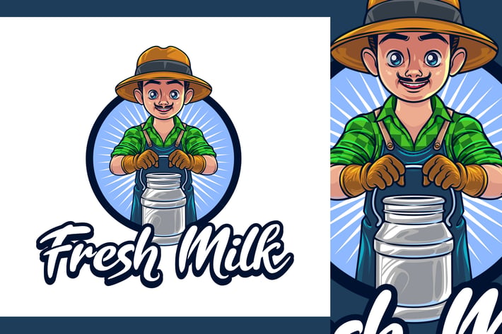Fresh Milk -Dairy Farm Character Mascot Logo