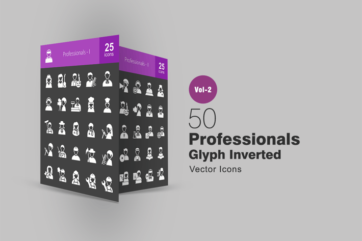 50 Professionals Glyph Inverted Icons