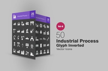 50 Industrial Process Glyph Inverted Icons