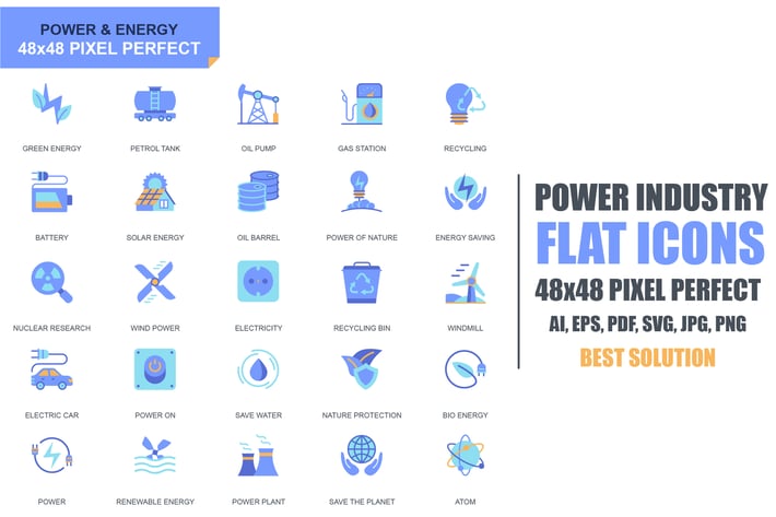 Simple Set Power Industry and Energy Flat Icons