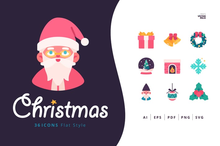 36 Christmas Icons Flat Style