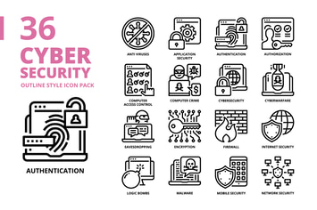 Cyber Security Outline Style Icon Set
