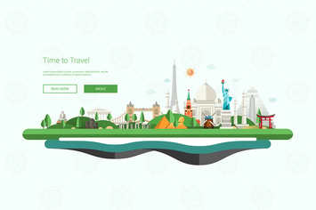 Flat design banner, header illustration with world