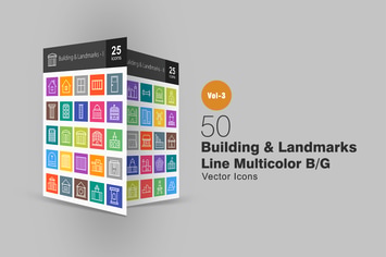 50 Buildings & Landmarks Line Multicolor Icons