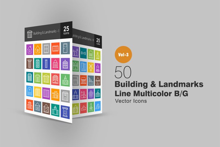 50 Buildings & Landmarks Line Multicolor Icons