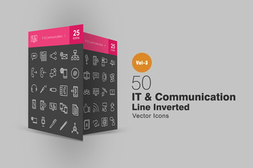 50 IT & Communication Line Inverted Icons