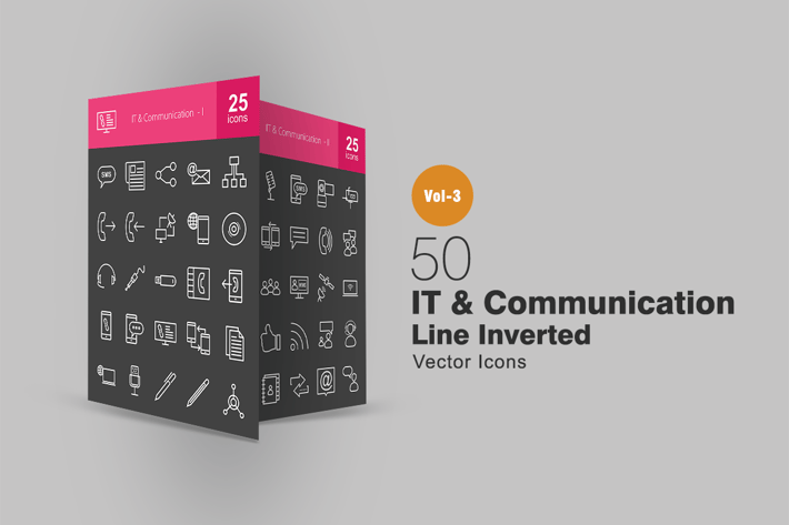 50 IT & Communication Line Inverted Icons