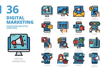 Digital Marketing Filled Outline Style Icon Set