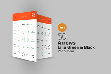 50 Arrows Line Green & Black Icons