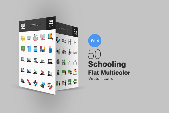50 Schooling Flat Multicolor Icons