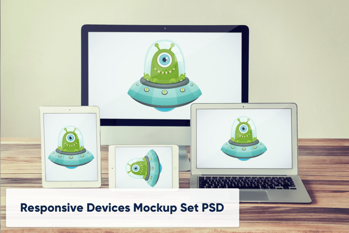 Desktop, Laptop and Tablets Mockup PSD Set