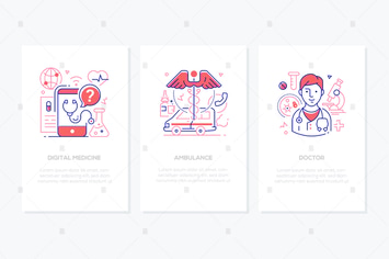 Healthcare concept - line design style banners set