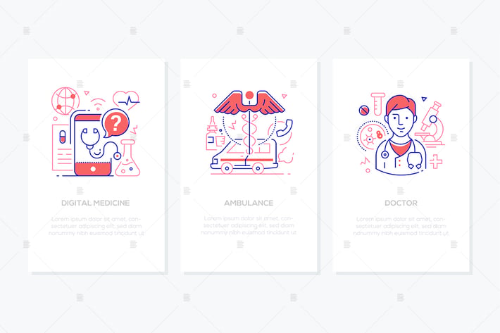 Healthcare concept - line design style banners set