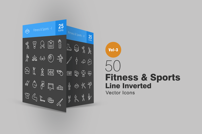 50 Fitness & Sports Line Inverted Icons